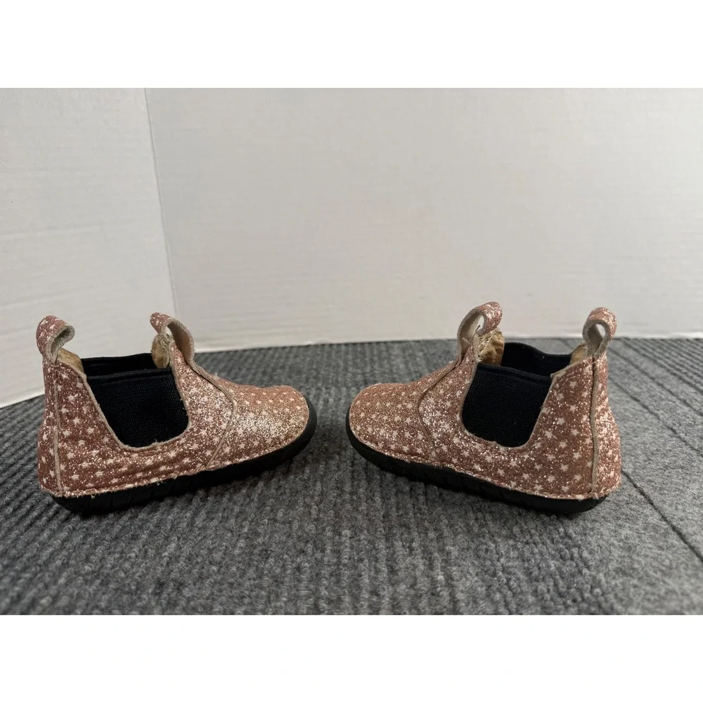 Old Soles Twinkle Rose Gold Glitter Star Baby Boots Chelsea Shoes AUS 3 US 4